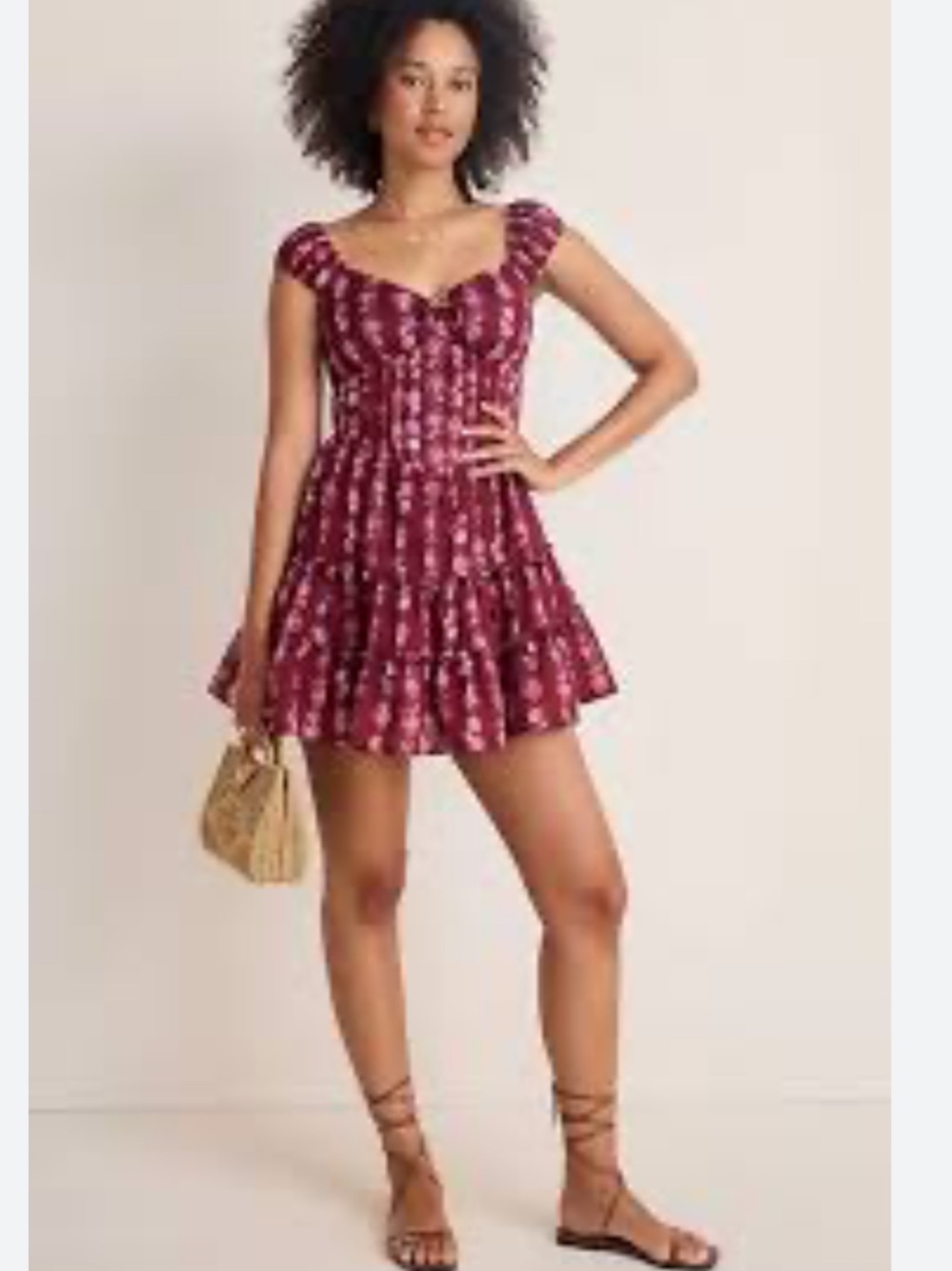 Francesca's Collections Burgundy Floral Ruffled Mini Dress